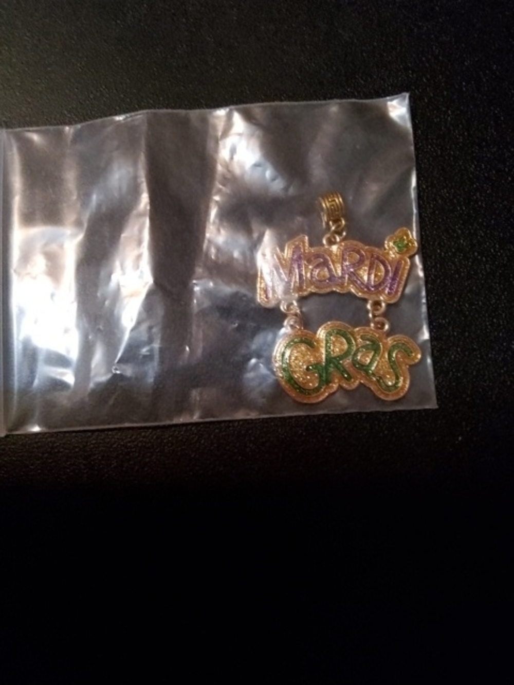 Mardi Gras Gold-Tone Pendant Charm with Purple and Green Accents